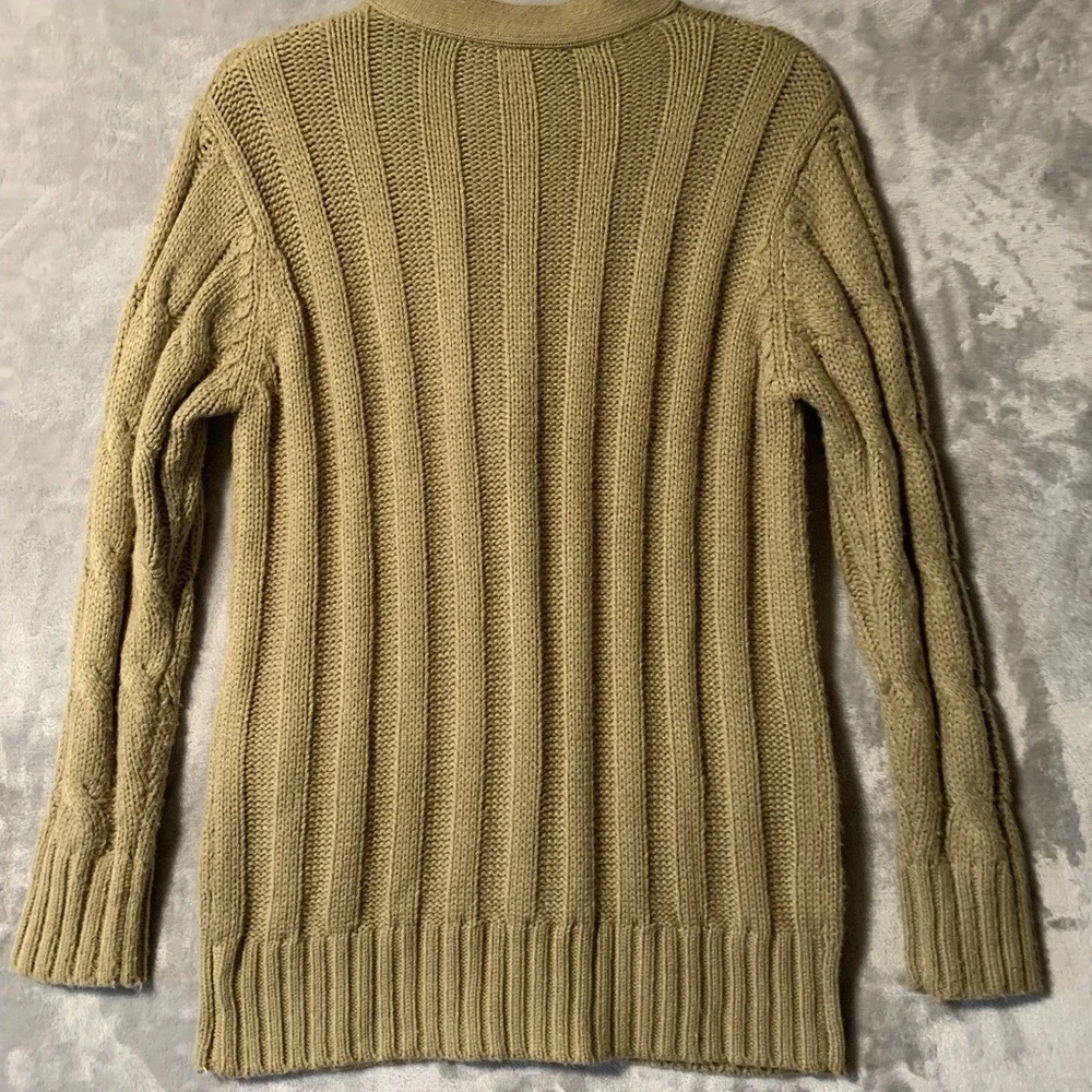 Vintage Cardigan Sweater Medium Green Cable Knit V-Neck Chunky Soft‎ Grandpacore